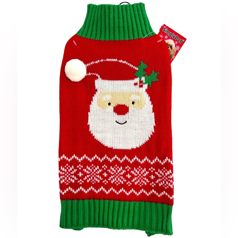SimplyDog Santa Pet Christmas Sweater Red Green and White